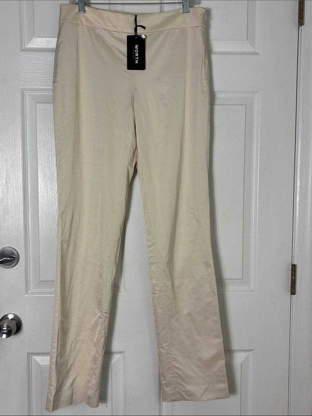 NEW WORTH Light Cream Natural Shantung Jac Pant Straight-Leg Sz 10 Viscose silk